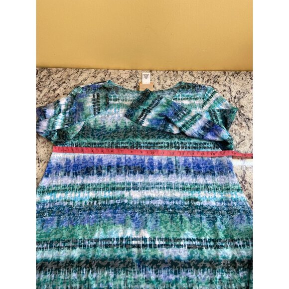 Ruby Rd. Womens Top Small Blue Green Abstract 3/4 Sleeve Scoop Neck Watercolor - Picture 6 of 10